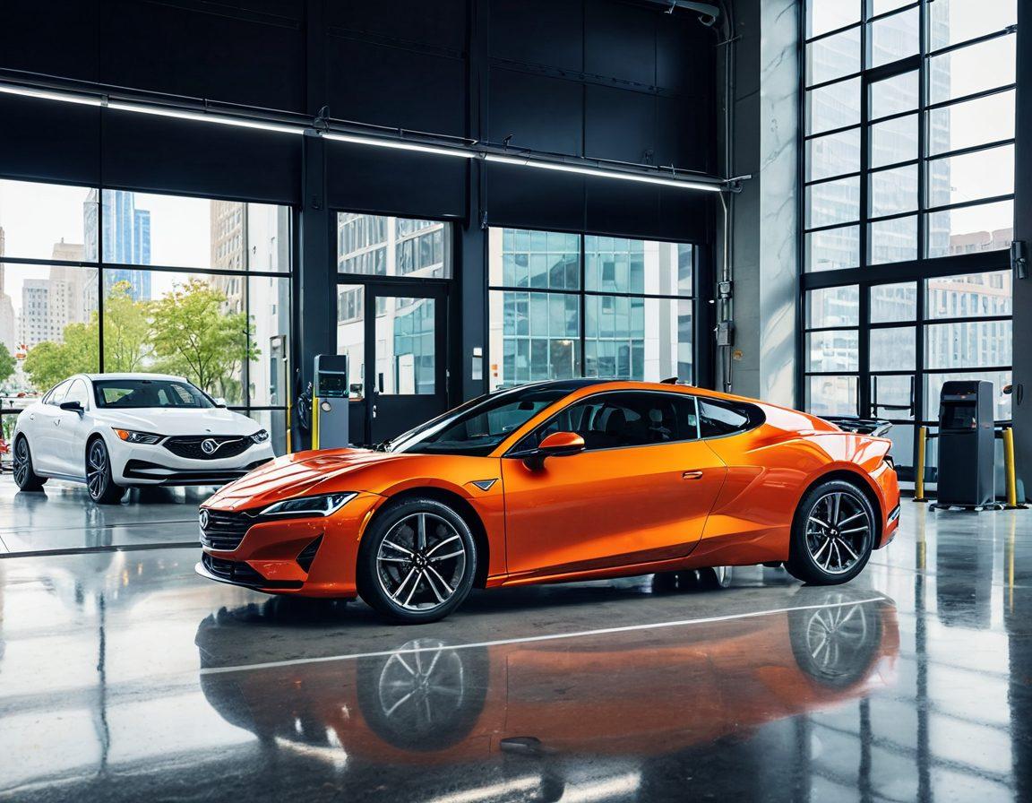 A modern car being serviced in a well-lit garage, surrounded by vibrant icons representing different types of car insurance coverage, and a friendly customer service agent offering assistance via a smartphone. The background includes a bustling cityscape, symbolizing 24/7 support and mobility. The overall theme should convey clarity, reliability, and comprehensive care for drivers. super-realistic. vibrant colors. 3D.